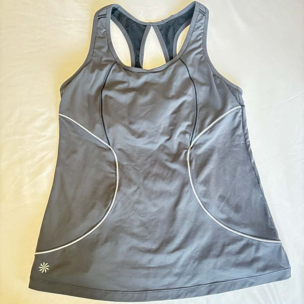 Athleta Tank Top Size M Gray Scoop Neck Racerback Built In Bra Pocket Gym